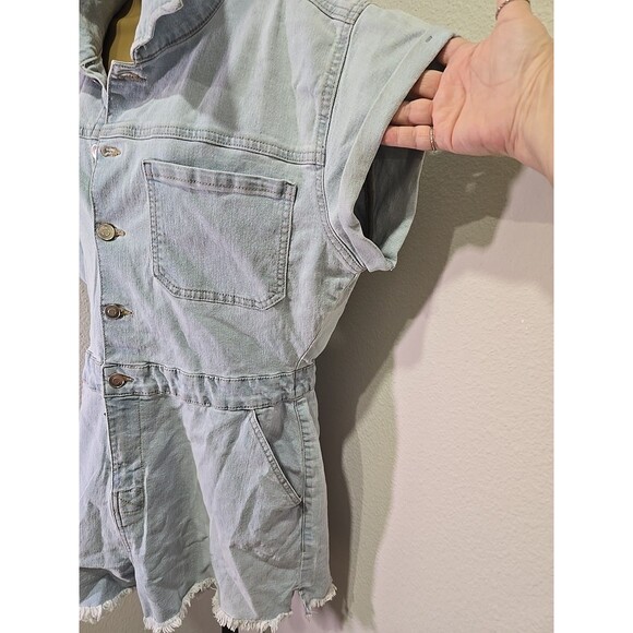 Y2K Rockabilly Grunge Cap Sleeve Boilersuit Shorts Romper Denim Stretch Womens M - Picture 3 of 7